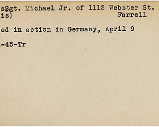 World War II, Vindicator, Michael Cilas Jr, Cilis, Farrell, wounded, Germany, 1945, Trumbull