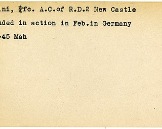 World War II, Vindicator, A.C. Cimini, New Castle, wounded, Germany, 1945, Mahoning