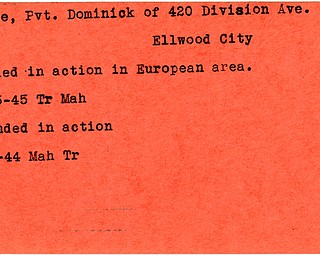 World War II, Vindicator, Dominick Cioe, Ellwood City, killed, Europe, 1945, Trumbull, Mahoning, wounded, 1944