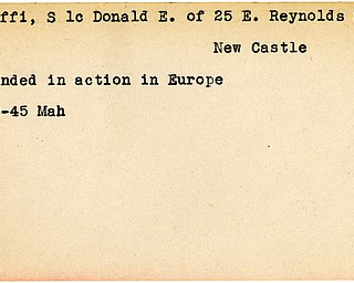 World War II, Vindicator, Donald E. Cioffi, New Castle, wounded, Europe, 1945, Mahoning