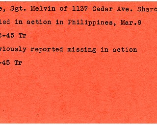 World War II, Vindicator, Melvin Cione, Sharon, killed, Philippines, 1945, Trumbull, missing