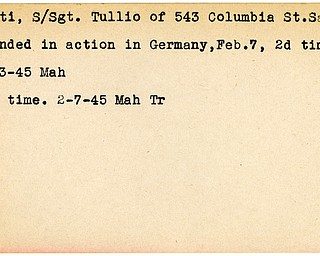 World War II, Vindicator, Tullio Ciotti, Salem, wounded, Germany, 1945, Mahoning, Trumbull