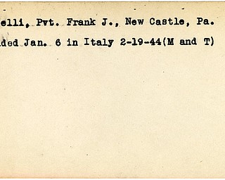 World War II, Vindicator, Frank J. Circelli, New Castle, wounded, Italy, 1944, Mahoning, Trumbull