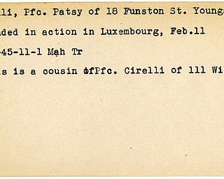 World War II, Vindicator, Patsy Cirelli, Youngstown, wounded, Luxembourg, 1945, Mahoning, Trumbull
