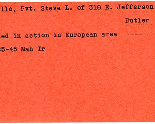 World War II, Vindicator, Steve L. Cirillo, Butler, killed, Europe, 1945, Mahoning, Trumbull