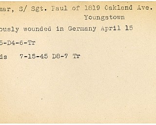 World War II, Vindicator, Paul Cizmar, Youngstown, wounded, Germany, 1945, Trumbull, award