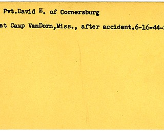 World War II, Vindicator, David E. Clapp, Cornersburg, died, Camp VanDorn, accident, 1944