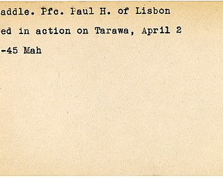 World War II, Vindicator, Paul H. Clapsaddle, Lisbon, wounded, Tarawa, 1945, Mahoning