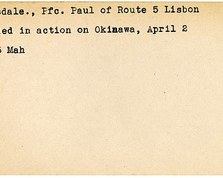 World War II, Vindicator, Paul Clapsdale, Lisbon, wounded, Okinawa, 1945, Mahoning