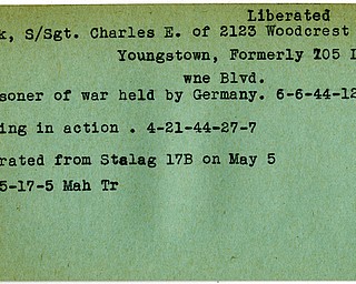 World War II, Vindicator, Charles E. Clark, liberated, Youngstown, prisoner, Germany, missing, 1945, 1944, Stalag, Mahoning, Trumbull