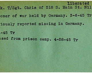 World War II, Vindicator, Chris Clark, liberated, Niles, prisoner, Germany, 1945, Trumbull, missing