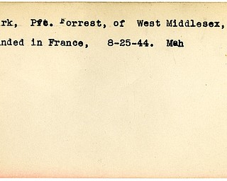 World War II, Vindicator, Forrest Clark, West Middlesex, wounded, France, 1944, Mahoning