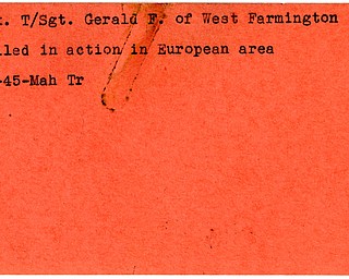 World War II, Vindicator, Gerald F. Clark, West Farmington, killed, Europe, 1945, Mahoning, Trumbull