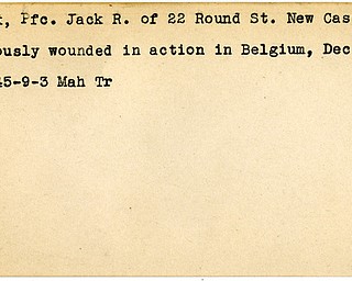 World War II, Vindicator, Jack R. Clark, New Castle, wounded, Belgium, 1945, Mahoning, Trumbull