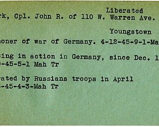 World War II, Vindicator, John R. Clark, liberated, Youngstown, prisoner, Germany, 1945, Mahoning, Trumbull, missing