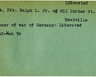 World War II, Vindicator, Ralph R. Clark Jr, liberated, Meadville, prisoner, Germany, 1945, Mahoning, Trumbull