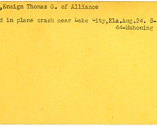 World War II, Vindicator, Thomas G. Clark, Alliance, ensign, killed, plane crash, 1944, Mahoning