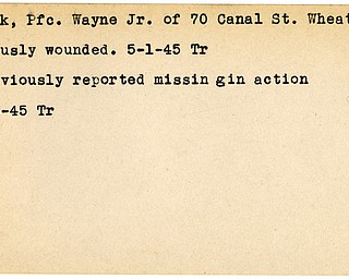 World War II, Vindicator, Wayne Clark Jr, Wheatland, wounded, 1945, Trumbull, missing