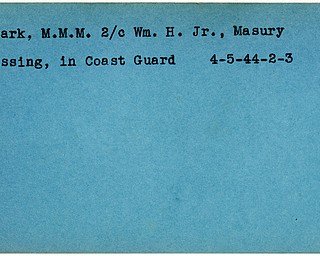 World War II, Vindicator, William H. Clark Jr, Masury, missing, Coast Guard, 1944