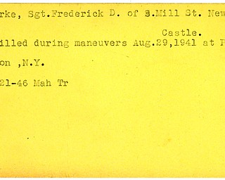 World War II, Vindicator, Frederick D. Clarke, New Castle, killed, 1941, Port Byron, New York, 1946, Trumbull, Mahoning