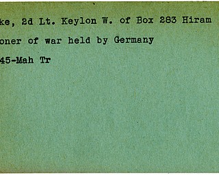 World War II, Vindicator, Keylon W. Clarke, Hiram, prisoner, Germany, 1945, Mahoning, Trumbull