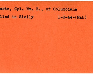 World War II, Vindicator, William E. Clarke, Columbiana, killed, Sicily, 1944, Mahoning