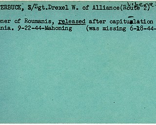 World War II, Vindicator, Drexel W. Clatterbuck, Alliance, liberated, prisoner, Roumania, 1944, Mahoning, missing
