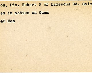 World War II, Vindicator, Robert F. Clayton, Salem, wounded, Guam, 1945, Mahoning