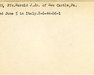 World War II, Vindicator, Harold J. Cleaver Jr, New Castle, wounded, Italy, 1944