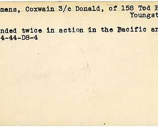 World War II, Vindicator, Donald Clemens, Youngstown, wounded, Pacfic, 1944