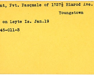 World War II, Vindicator, Pasquale Clement, Youngstown, died, Leyte, 1945