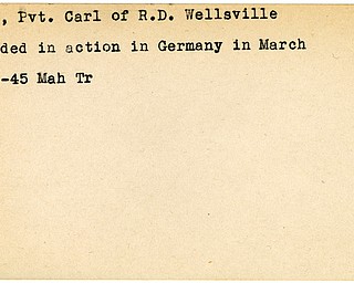 World War II, Vindicator, Carl Cline, Wellsville, wounded, Germany, 1945, Trumbull, Mahoning