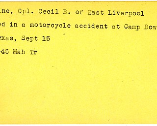 World War II, Vindicator, Cecil B. Cline, East Liverpool, killed, accident, Texas, 1945, Mahoning, Trumbull