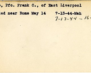 World War II, Vindicator, Frank C. Cline, East Liverpool, wounded, Rome, 1944