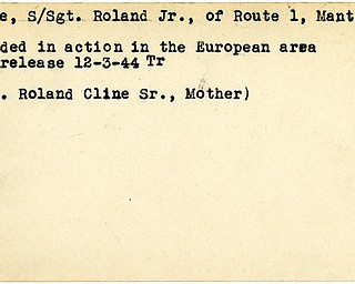 World War II, Vindicator, Roland Cline Jr, Mantua, wounded, Europe, 1944, Trumbull