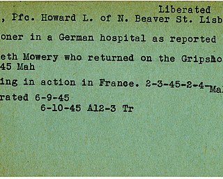 World War II, Vindicator, Howard L. Clunk, liberated, Lisbon, prisoner, Germany, Kenneth Mowery, 1945, Mahoning, missing, France, Trumbull