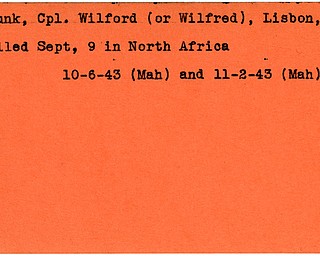 World War II, Vindicator, Wilford Clunk, Wilfred Clunk, Lisbon, killed, Africa, 1943, Mahoning
