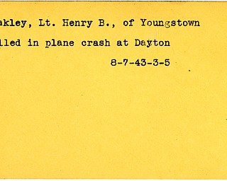 World War II, Vindicator, Henry B. Coakley, Youngstown, killed, plane crash, Dayton, 1943