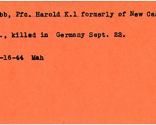 World War II, Vindicator, Harold K. Cobb, New Castle, killed, Germany, 1944, Mahoning