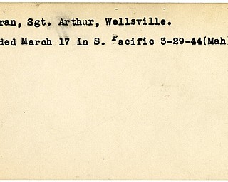 World War II, Vindicator, Arthur Cochran, Wellsville, wounded, Pacific, 1944, Mahoning