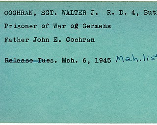 World War II, Vindicator, Walter J. Cochran, Butler, prisoner, Germany, John E. Cochran, 1945, Mahoning, Trumbull