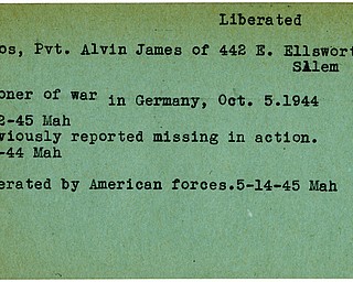World War II, Vindicator, Alvin James Cocos, Salem, liberated, prisoner, Germany, 1944, Mahoning, 1945, missing