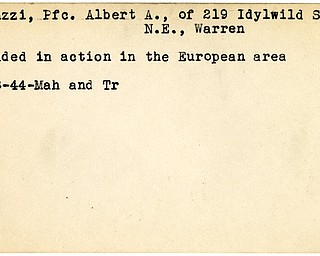 World War II, Vindicator, Albert A. Cocuzzi, Warren, wounded, Europe, 1944, Mahoning, Trumbull