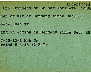 World War II, Vindicator, Vincent Coe, Youngstown, liberated, prisoner, Germany, 1945, Mahoning, Trumbull, missing