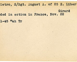 World War II, Vindicator, August A. Colapietro, Girard, wounded, France, 1945, Mahoning, Trumbull