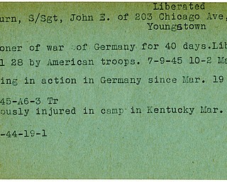 World War II, Vindicator, John E. Colburn, Youngstown, prisoner, Germany, liberated, 1945, Mahoning, Trumbull, wounded, 1944, Kentucky