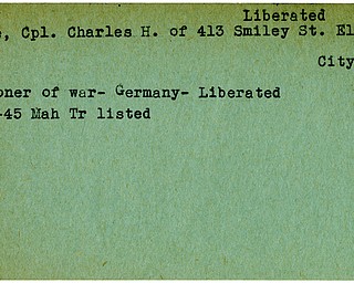 World War II, Vindicator, Charles H. Cole, liberated, Ellwood City, prisoner, Germany, 1945, Trumbull, Mahoning