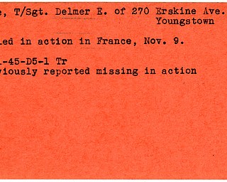 World War II, Vindicator, Delmer E. Cole, Youngstown, killed, France, 1945, Trumbull