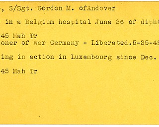 World War II, Vindicator, Gordon M. Cole, Andover, died, Belgium, ill, diphtheria, 1945, Mahoning, Trumbull, prisoner, Germany, liberated, missing, Luxembourg