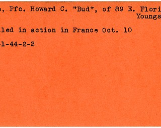 World War II, Vindicator, Howard C. Cole, Bud, Youngstown, killed, France, 1944